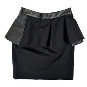 Ali Ro Black‎ Leather Trim Peplum Mini Skirt Size 0 24 Pencil Sexy Gothic Pinup